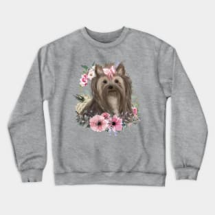 Yorkshire Terrier, Cute Yorkie Flower Design Yorkie Crewneck Sweatshirt